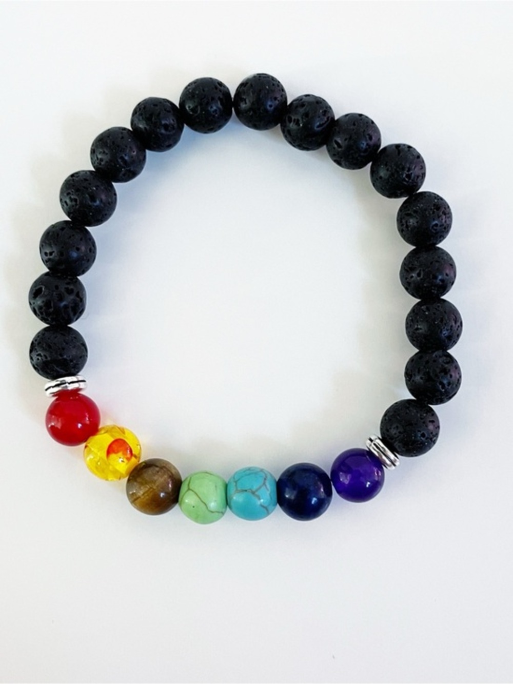 Black Lava Bead Chakra Bracelet with Multicolor Accent Beads